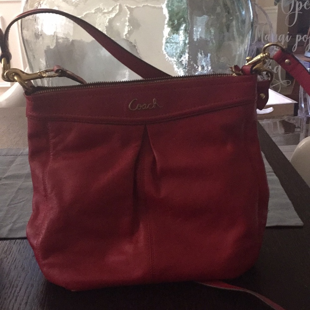 Coach red pleated leather crossbody bag